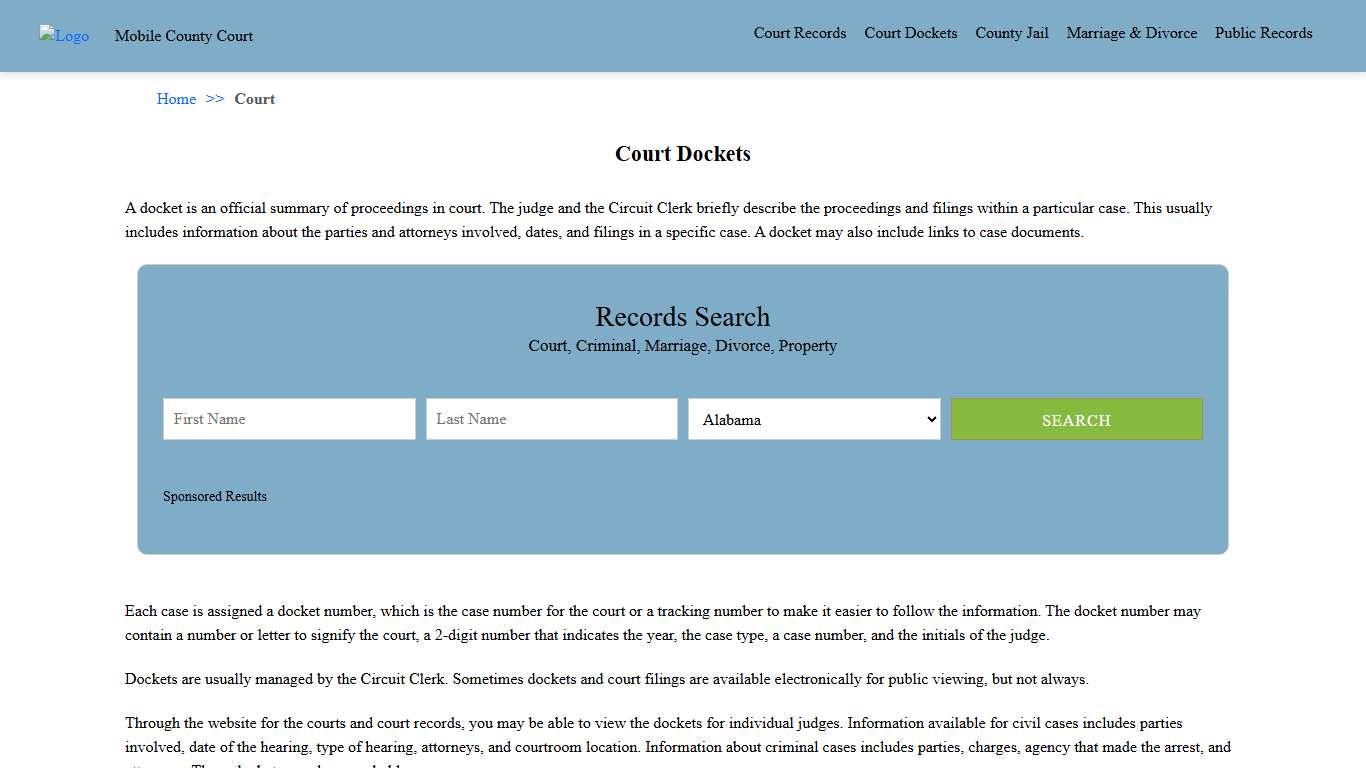 Court Dockets Mobile County Court