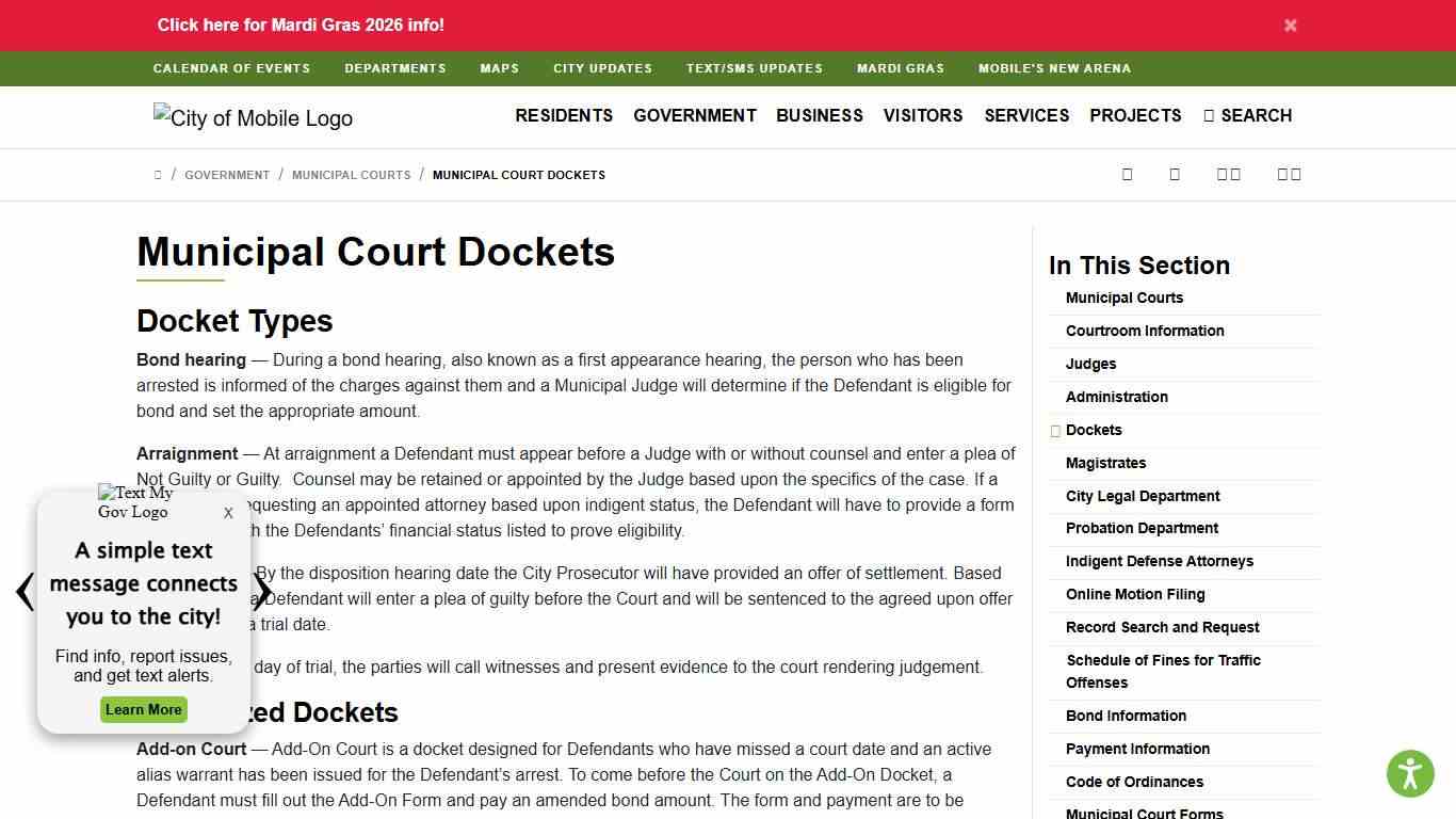 Municipal Court Docket : City of Mobile